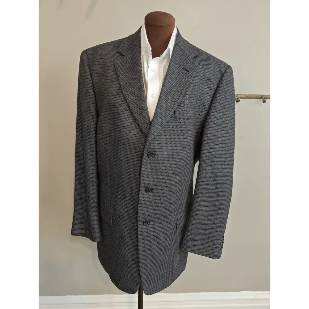 Yves St Germain Mens Wool Sports Coat 42L Blue Brown 3 Button Blazer France